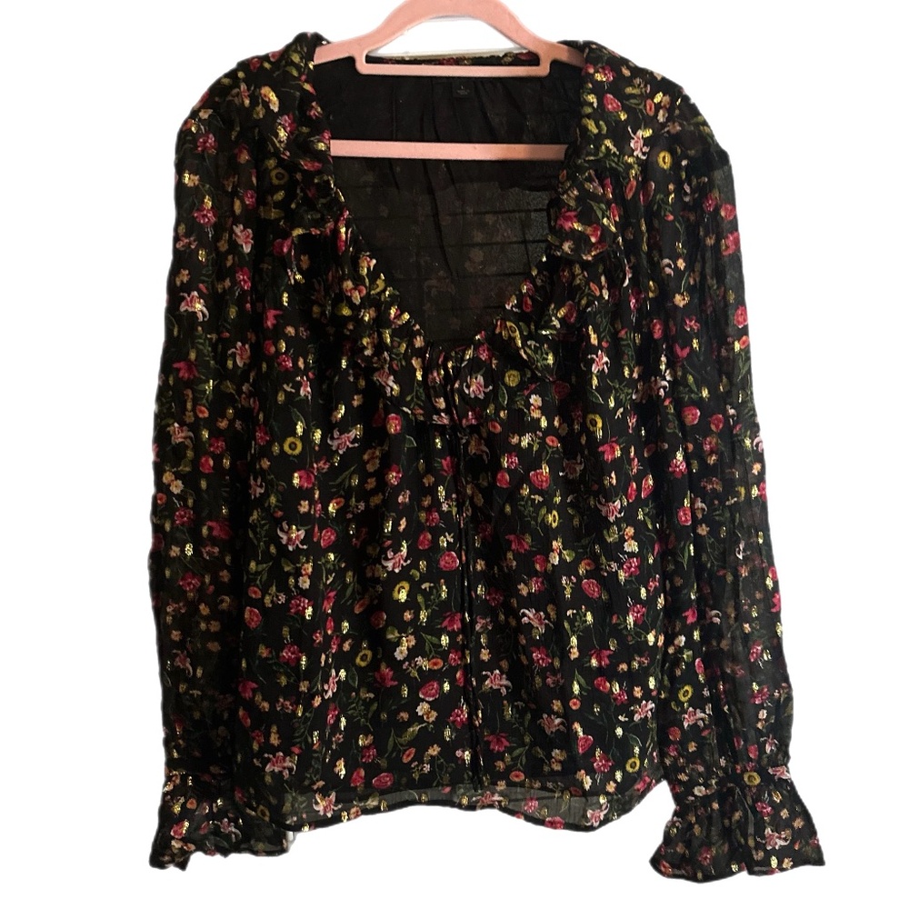 J.Crew Ruffleneck LS Top in Midnight Vintage Floral Size L